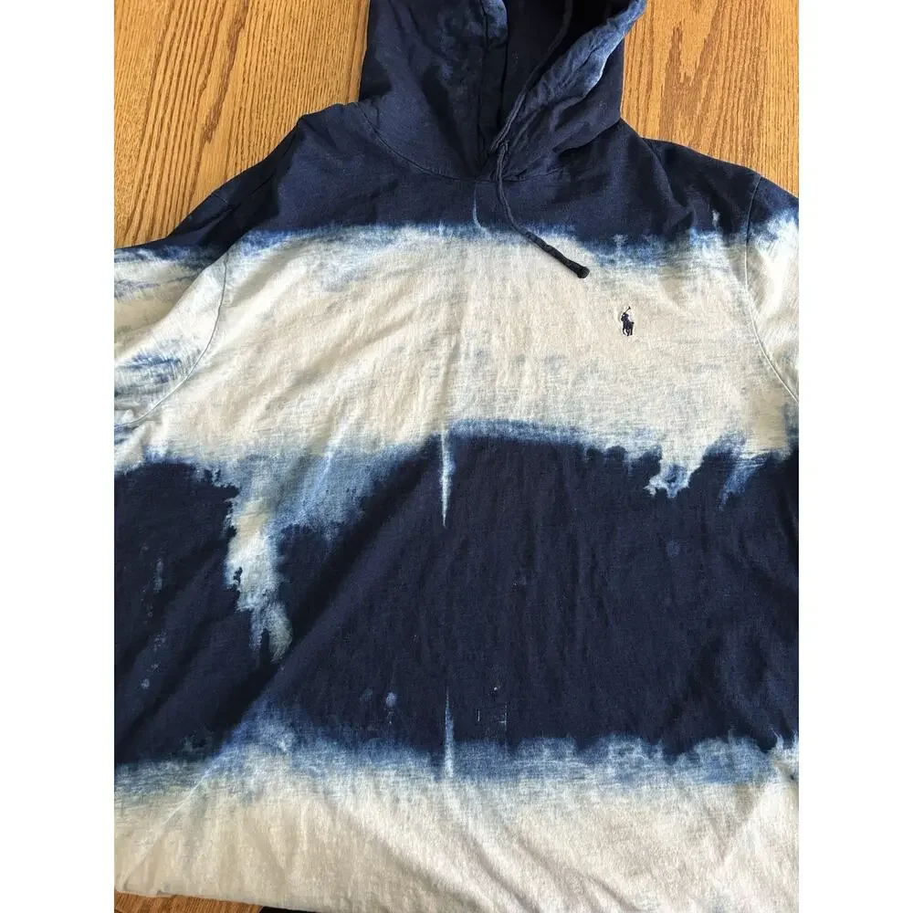 Polo Ralph Lauren Hoodie 4XB Big Blue White Tie Dye Long Sleeve Pony Cotton